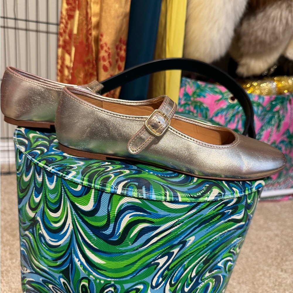 J. Crew Metallic champagne Mary Jane Flats